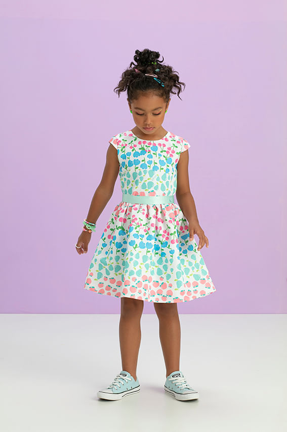 Vestido-De-Festa-Estampado-Com-Faixa-Lisa