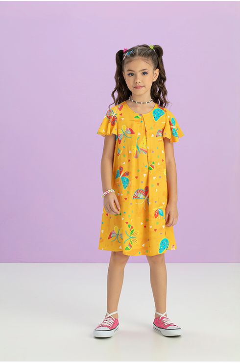 Vestido Com Babado Na Manga E Amarração Costas