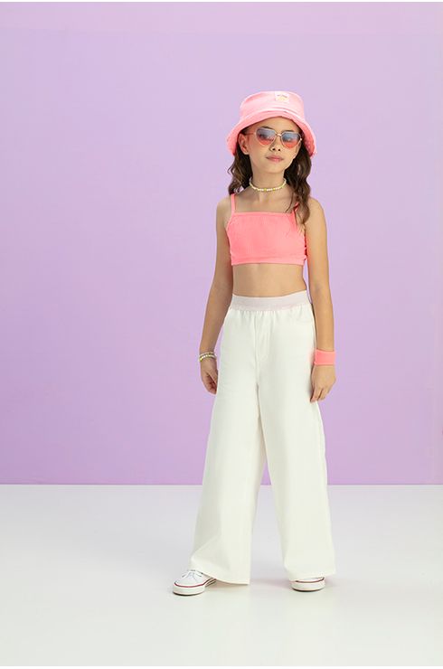 Calça Wide Leg Jeans Com Cós De Elástico