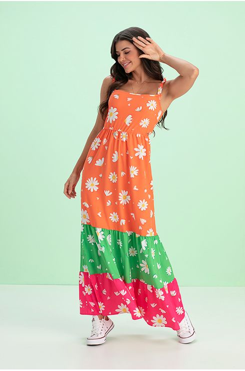 Vestido Mãe Estampado De Alça