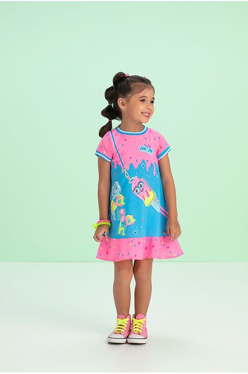 Vestido Estampado Com Babado E Ribana