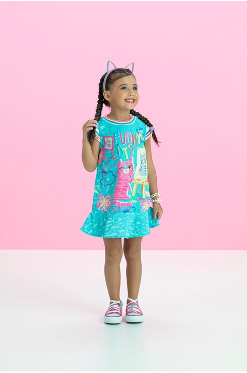 Vestido Estampado Mangas Em Tela
