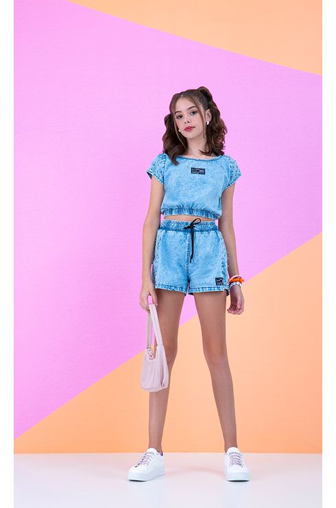 Blusa Jeans Com Tachas No Ombro
