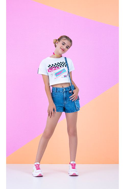 Blusa Cropped Ampla Com Estampa Na Frente