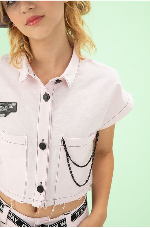 Camisa Cropped De Sarja Com Barra A Fio