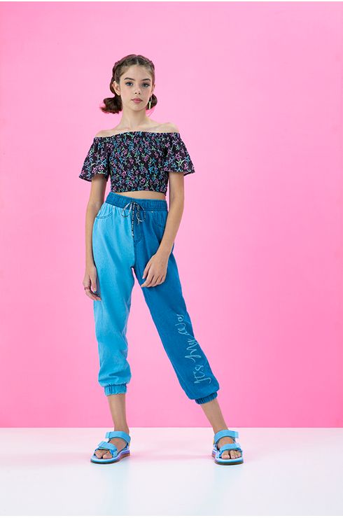 Cropped Estampado Com Lastex E Manga