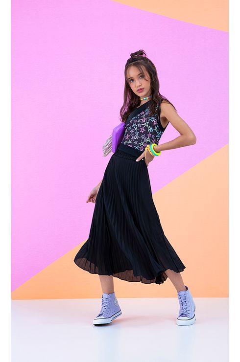 Conjunto Blusa E Saia Plissada