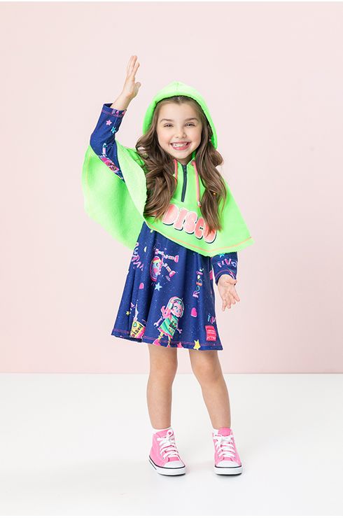 Vestido Moletom Estampado Com Poncho