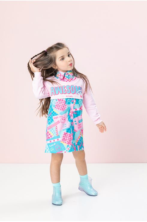 Vestido Manga Longa Sobreposição Moletom