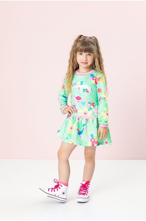 Vestido Manga Longa Malha Com Retilíea