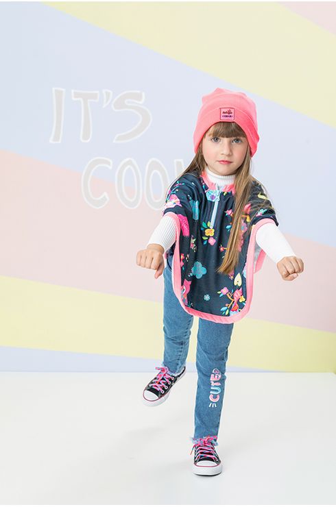 Poncho Estampado Com Viés