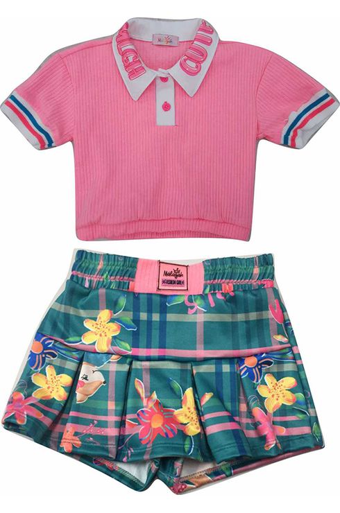 Conjunto Blusa Manga Curta E Short Saia