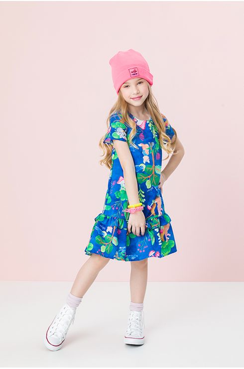 Vestido Estampado Com Babado