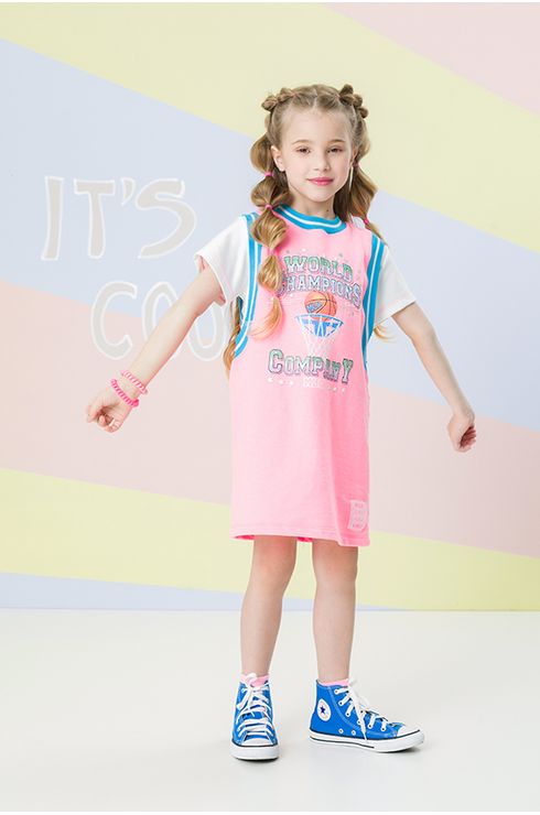 Vestido Manga Curta Camiseta Com Retilínea