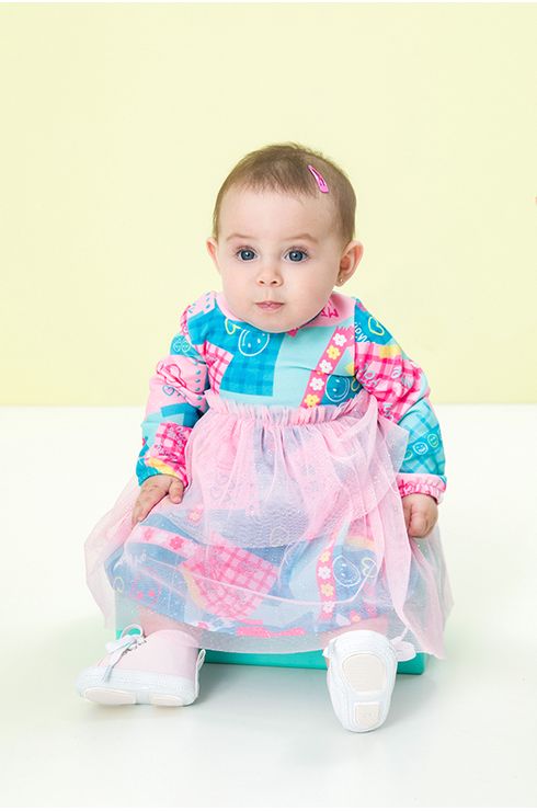 Vestido Manga Longa Moletom Com Tule Glitter