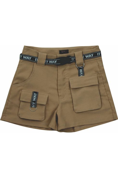 Shorts Com Cinto De Gorgurão E Bolsos Na Frente