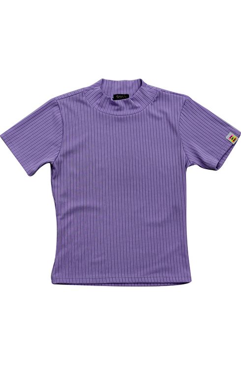 Blusa Canelada Manga Curta Gola Alta