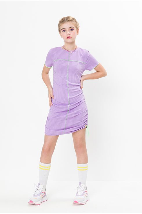 Vestido Canelado Com Franzido
