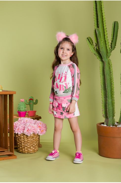 Conjunto Manga Longa Short Saia E Blusa