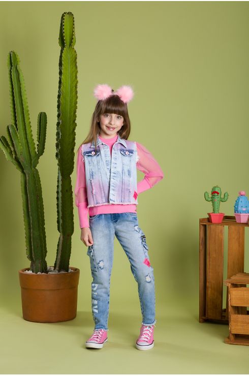 Colete Jeans Com Tie Dye