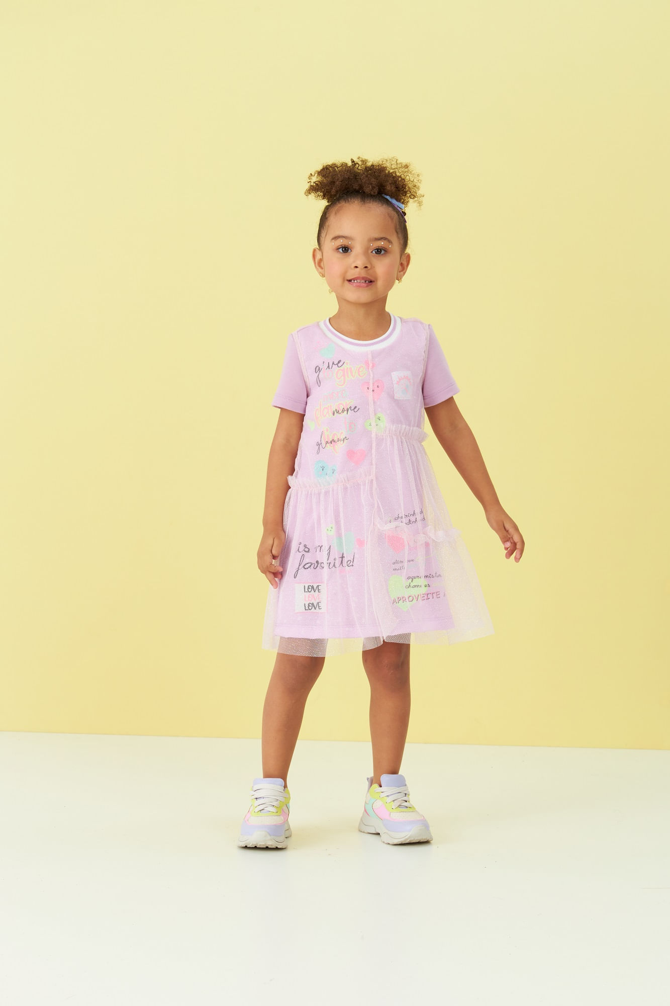 Vestido-Manga-Curta-Com-Sobreposicao-Em-Tule