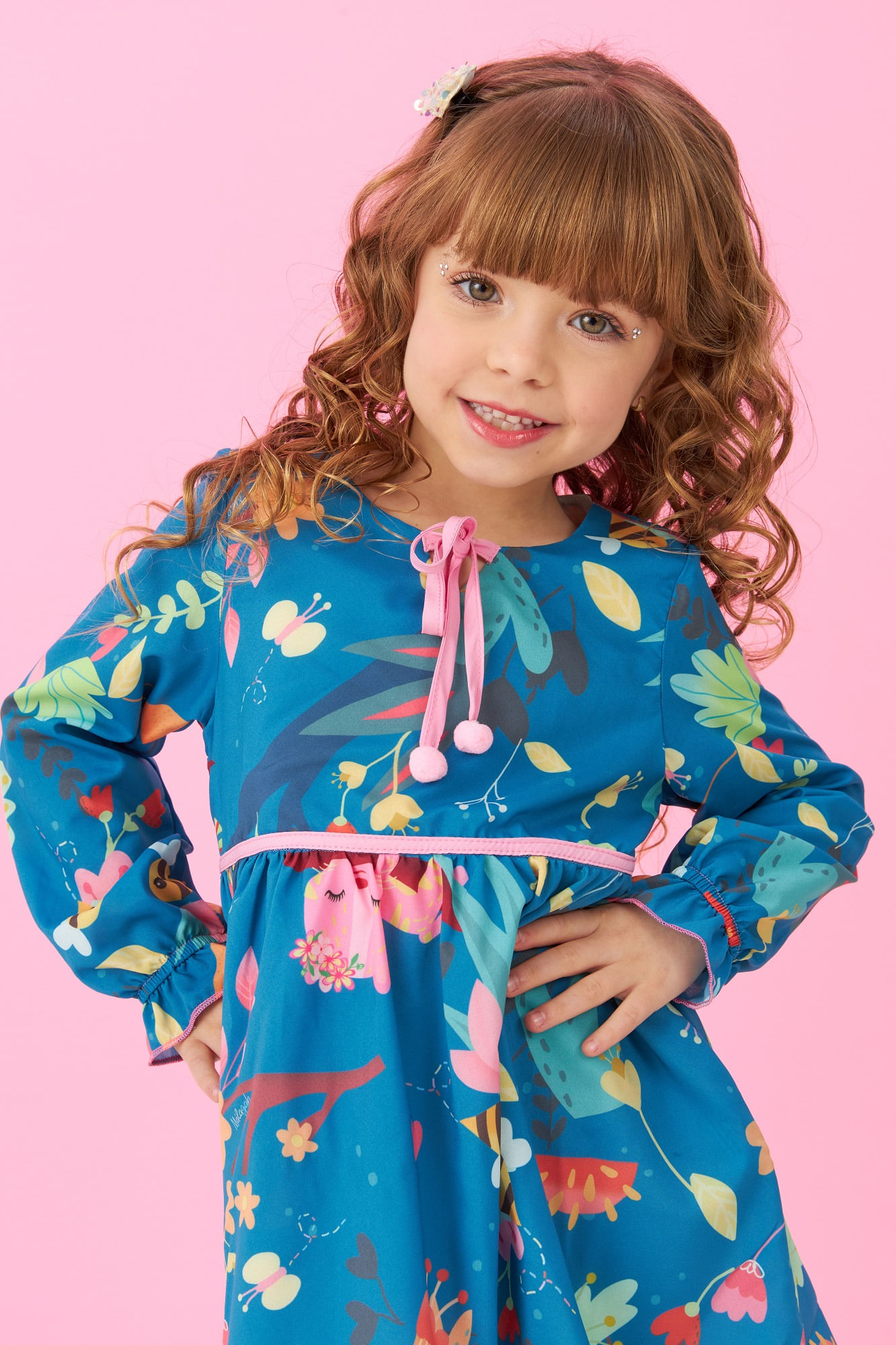 Vestido-Manga-Longa-Amplo-Estampado-Com-Contraste-Rosa