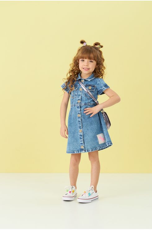 Vestido Manga Curta Jeans Evavê