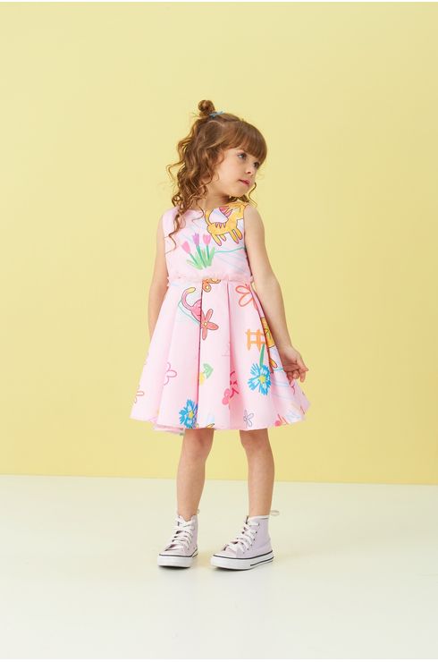 Vestido De Festa Estampado Com Babado Liso