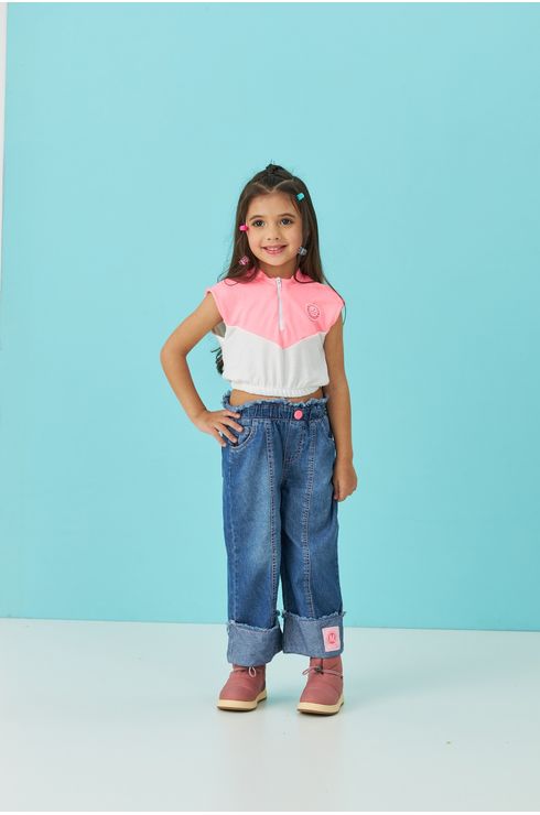 Blusa Manga Curta Cropped Com Recorte Em V Frente