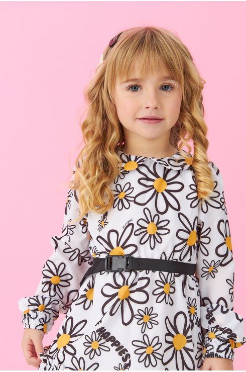 Vestido Manga Longa Forrado Cintura Franzida