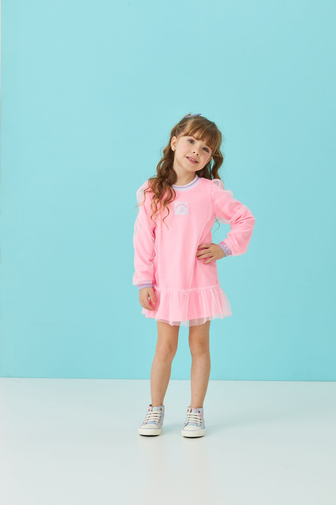 Vestido-Manga-Longa-Com-Tule-Sobreposto
