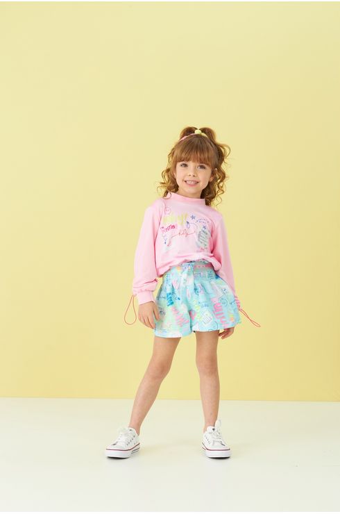 Conjunto Manga Longa E Shorts Estampado