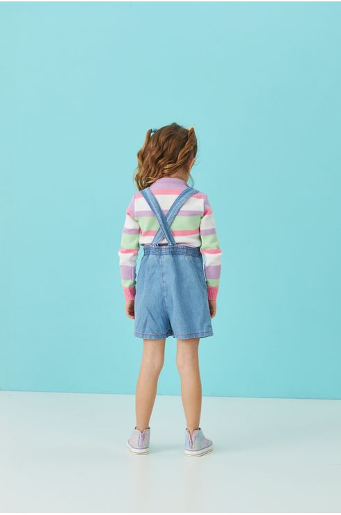 Jardineira Jeans Com Abertura Por Botão