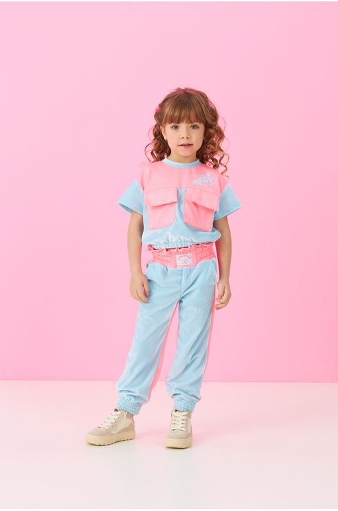 Conjunto Manga Curta Blusa E Calça Lisa