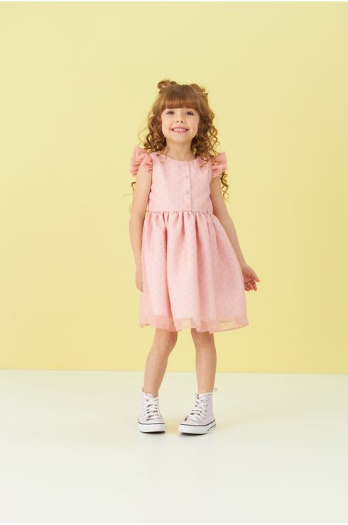 Vestido De Festa Com Poa E Manga Franzida