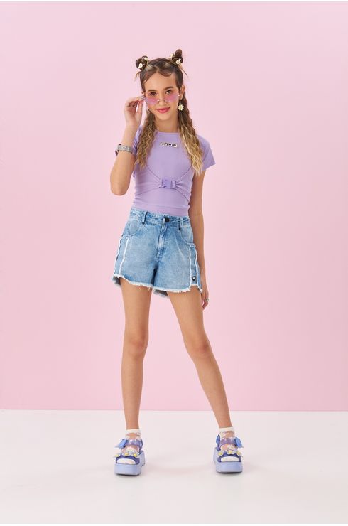 Blusa Cropped Com Regata Interna Manga Curta