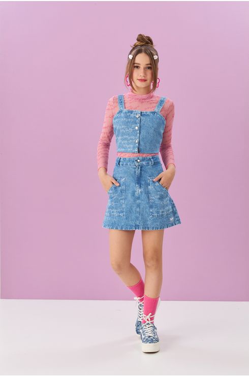 Blusa De Tule Gola Alta E Acabamento De Frufru