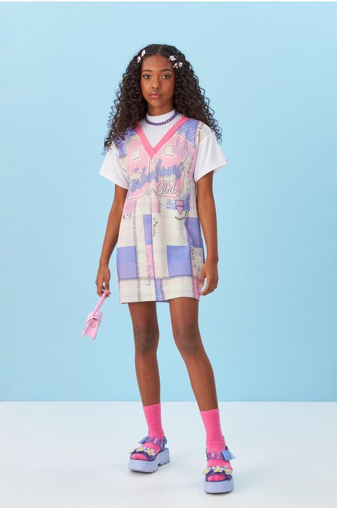 Vestido Estampado Com Detalhes Na Frente