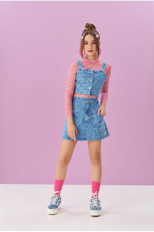 Blusa Jeans Com Detalhe Em Carimbo