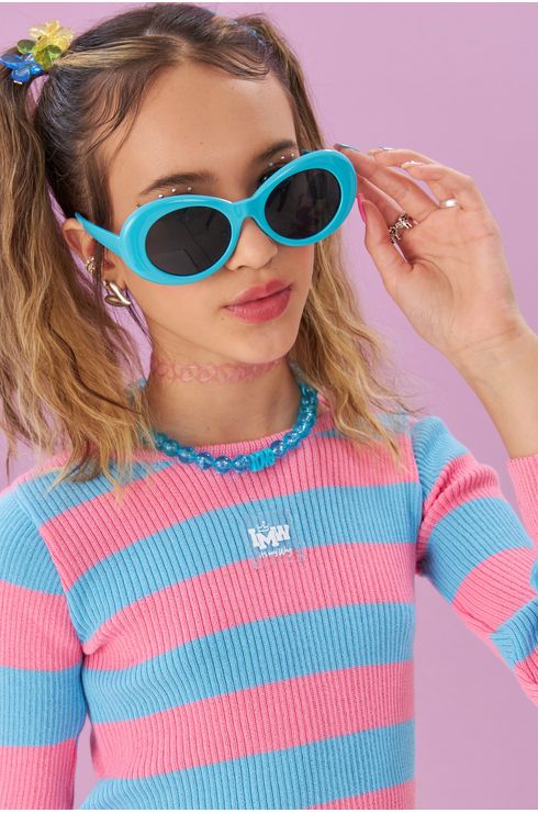 Blusa De Tricot Listrada Com Etiqueta Personalizada Frente