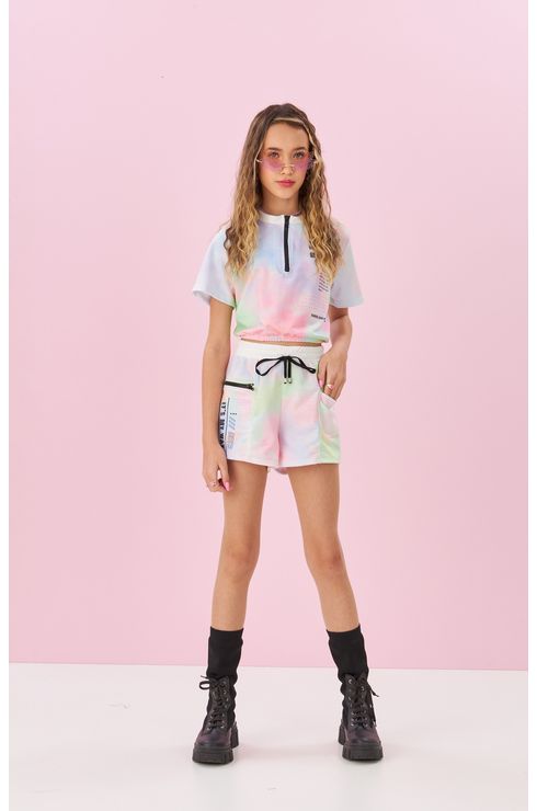 Blusa Manga Curta Moletom Com Estampa Candy Color