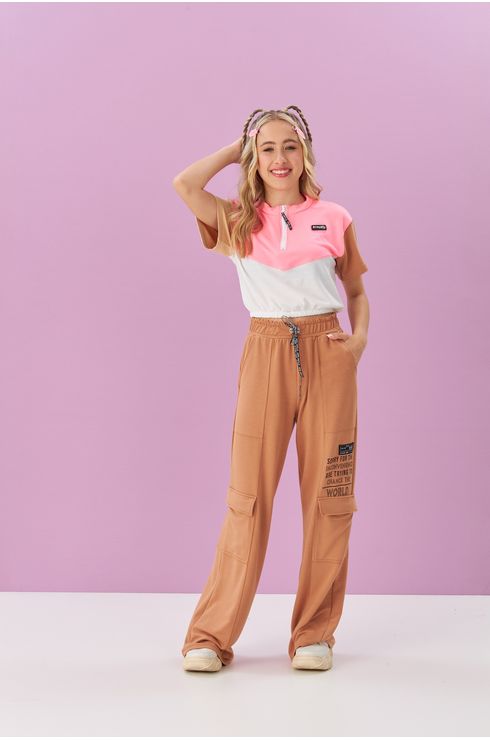 Blusa Manga Curta Com Abertura Com Zíper