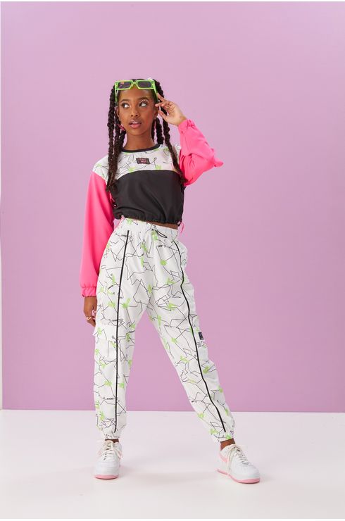 Blusa Manga Longa Corta Vento Com Manga Em Moletinho Rosa