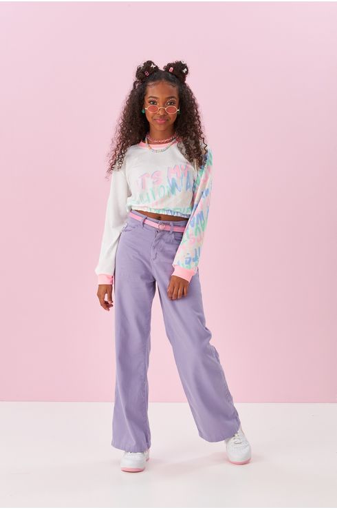 Calça Wide Leg De Sarja
