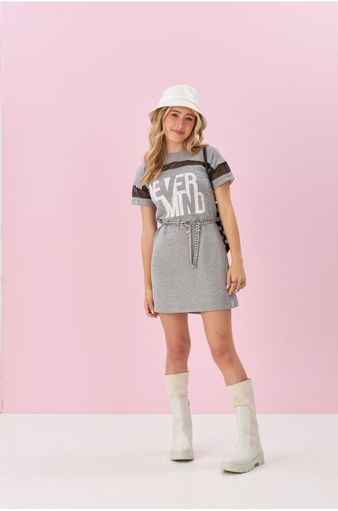 Vestido Recortes Com Estampa E Aplique