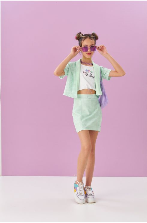 Conjunto Camisa Manga Curta E Saia Shorts