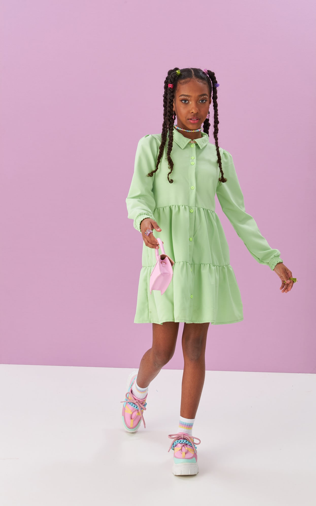 Vestido-Chemise-Manga-Longa-Com-Abertura-De-Botao