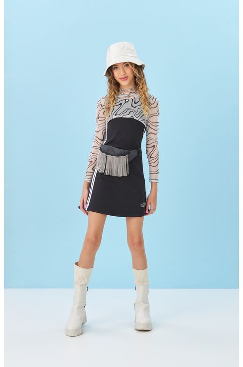 Vestido Regata Preto Com Sobreposição De Cropped Em Tule