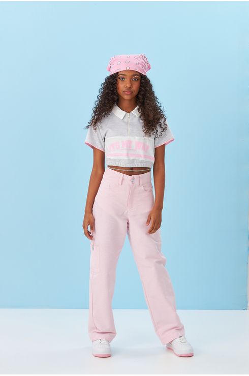 Blusa Manga Curta Mscla Com Gola De Camisa E Zíper Tratorado