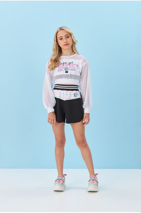 Blusa Manga Longa Com Recorte Em Tela